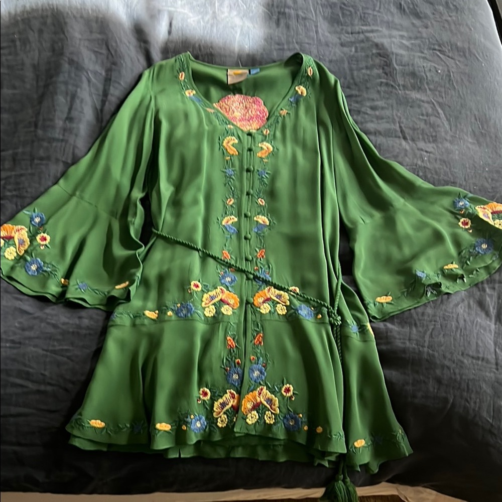 FARM Rio Green Floral Mini Dress